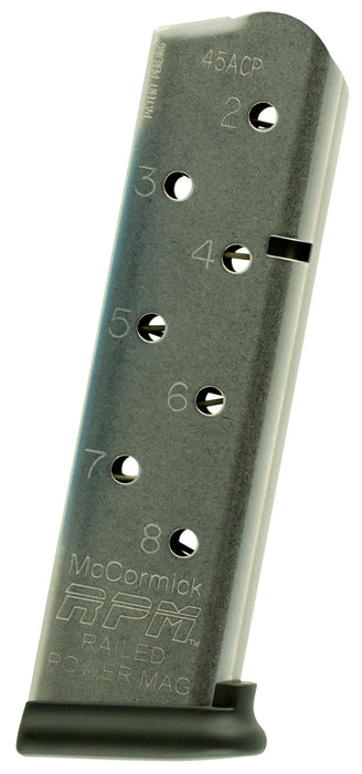 CMC Products 17130 Power Mag Railed 8rd 45 ACP Fits 1911 Government Stainless Steel w/ Black Base Pad