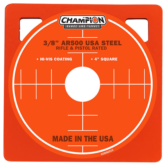 Champion Targets 44904 Center Mass  4" Rifle Gray AR500 Steel Square 0.38" Thick Hanging