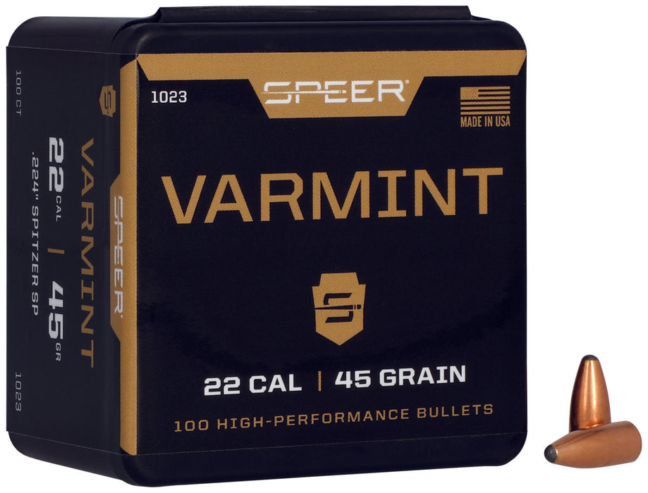 Speer 1023 Varmint  22 Cal .224 45 gr Jacketed Soft Point 100 Per Box/ 5 Case