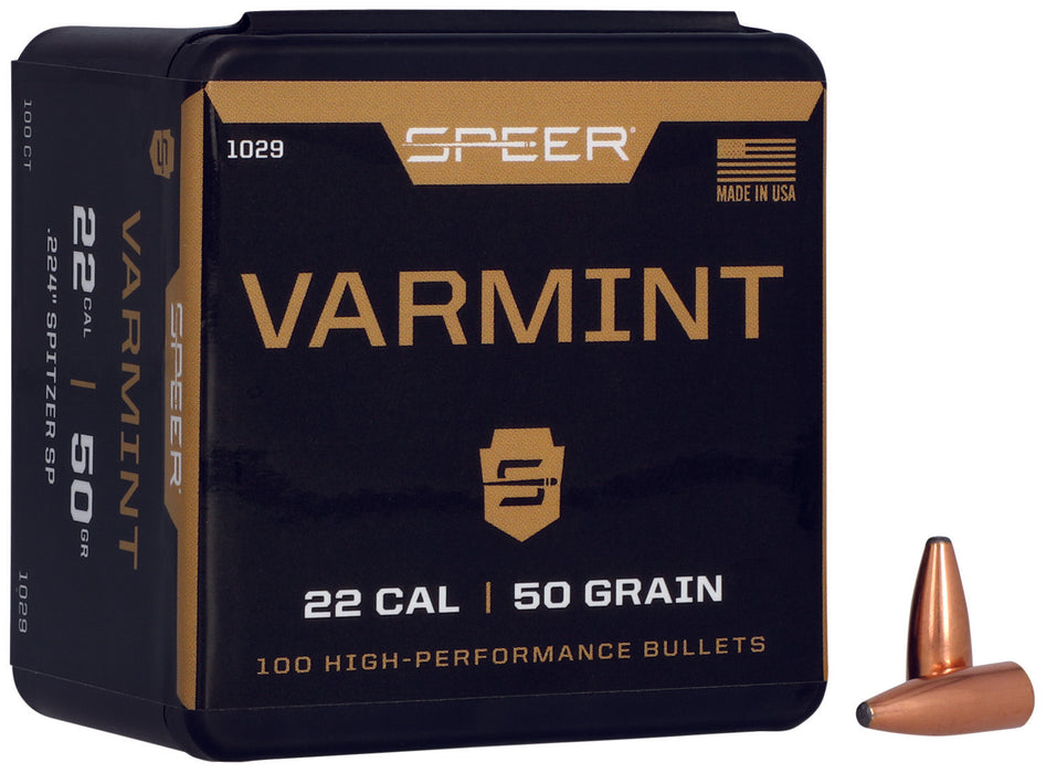 Speer 1029 Varmint  22 Cal .224 50 gr Jacketed Soft Point 100 Per Box/ 5 Case