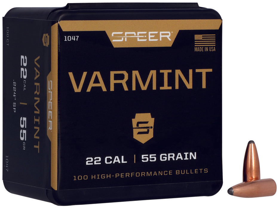 Speer 1047 Varmint  22 Cal .224 55 gr Jacketed Soft Point 100 Per Box/ 5 Case