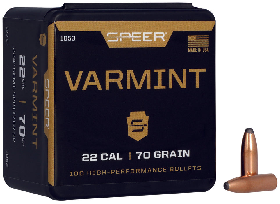 Speer 1053 Varmint  22 Cal .224 70 gr Jacketed Soft Point 100 Per Box/ 5 Case