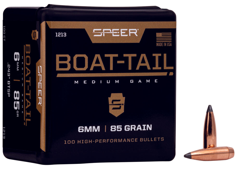 Speer 1213 Boat-Tail  6mm .243 85 gr Jacketed Soft Point Boat Tail 100 Per Box/ 5 Case