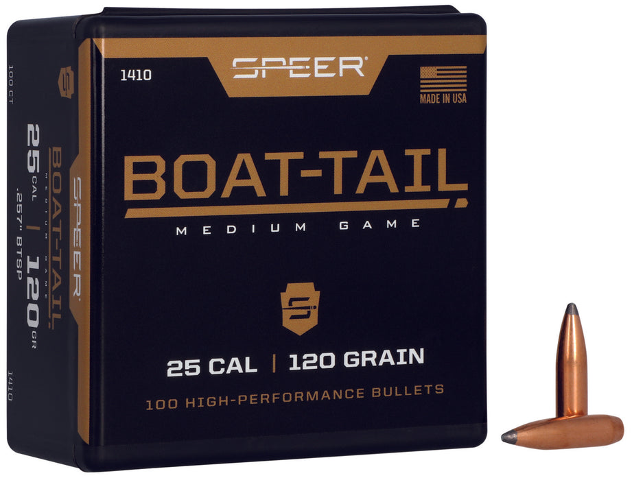 Speer 1410 Boat-Tail  25 Cal .257 120 gr Jacketed Soft Point Boat Tail 100 Per Box/ 5 Case