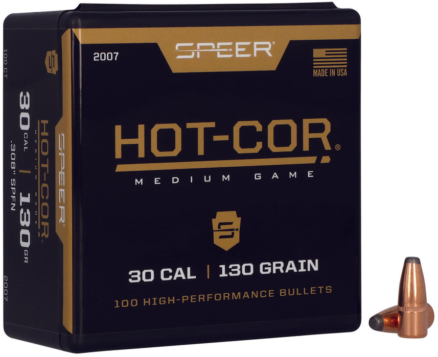 Speer 2007 Hot-Cor  30 Cal .308 130 gr Soft Point Flat Nose 100 Per Box/ 5 Case