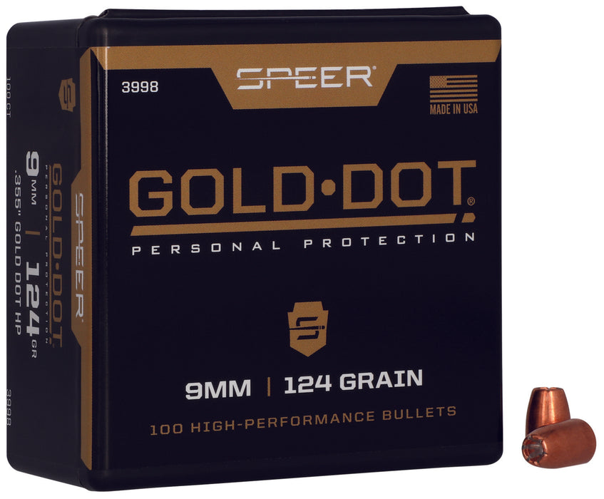 Speer 3998 Gold Dot Personal Protection 9mm .355 124 gr Hollow Point 100 Per Box/ 5 Case