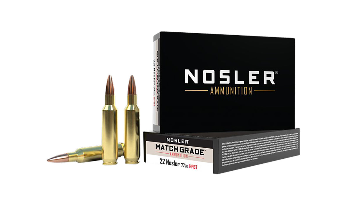 Nosler 60016 Match Grade  22 Nosler 77 gr 2950 fps Custom Competition Hollow Point Boat-Tail (CCHPBT) 20 Bx/20 Cs