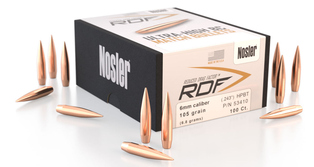 Nosler 53410 RDF Match 6mm .243 105 gr Hollow Point Boat Tail/ 100 Per Box