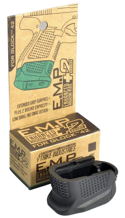 Strike Industries EMPG42B Enhanced Magazine Plate  made of Polymer with Black Finish & Extra Gripping Surface for Glock 42 Magazines (Adds 2rds)