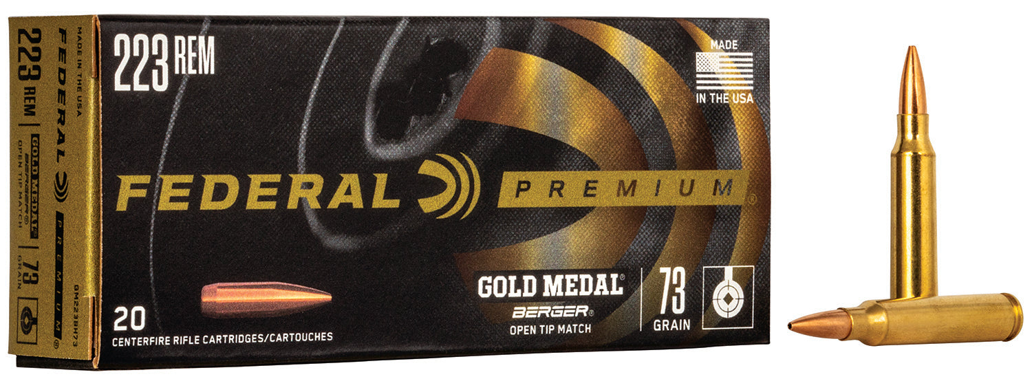 Federal GM223BH73 Premium Gold Medal 223 Rem 73 gr 2800 fps Berger Open Tip Match 20 Bx/10 Cs