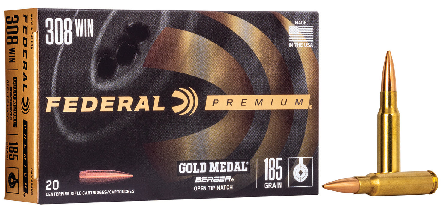 Federal GM308BH185 Premium Gold Medal 308 Win 185 gr 2600 fps Berger Jugernaught Open Tip Match 20 Bx/10 Cs