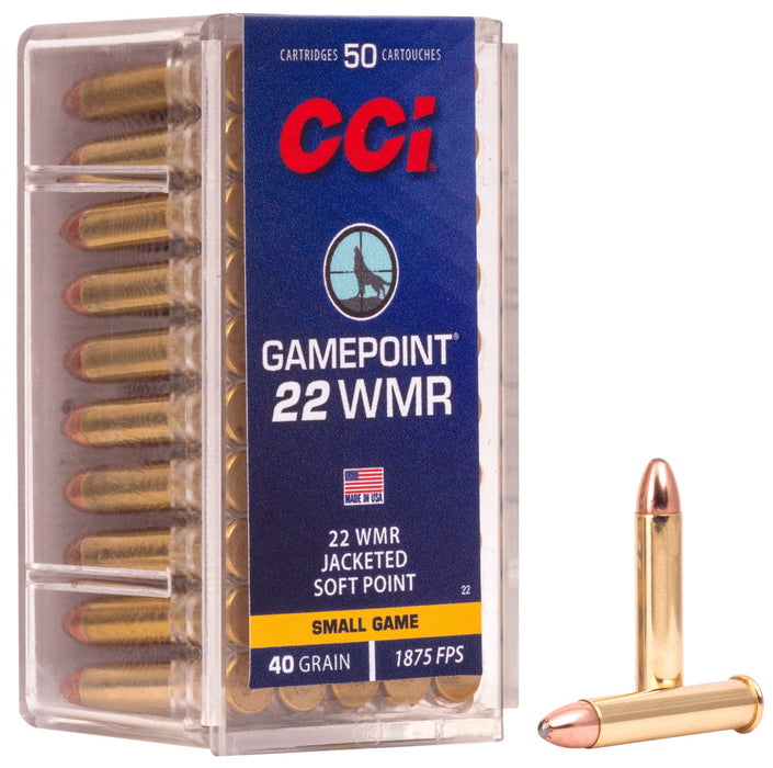 CCI 0022 Gamepoint  22 WMR 40 gr 1875 fps Jacketed Soft Point (JSP) 50 Bx/40 Cs