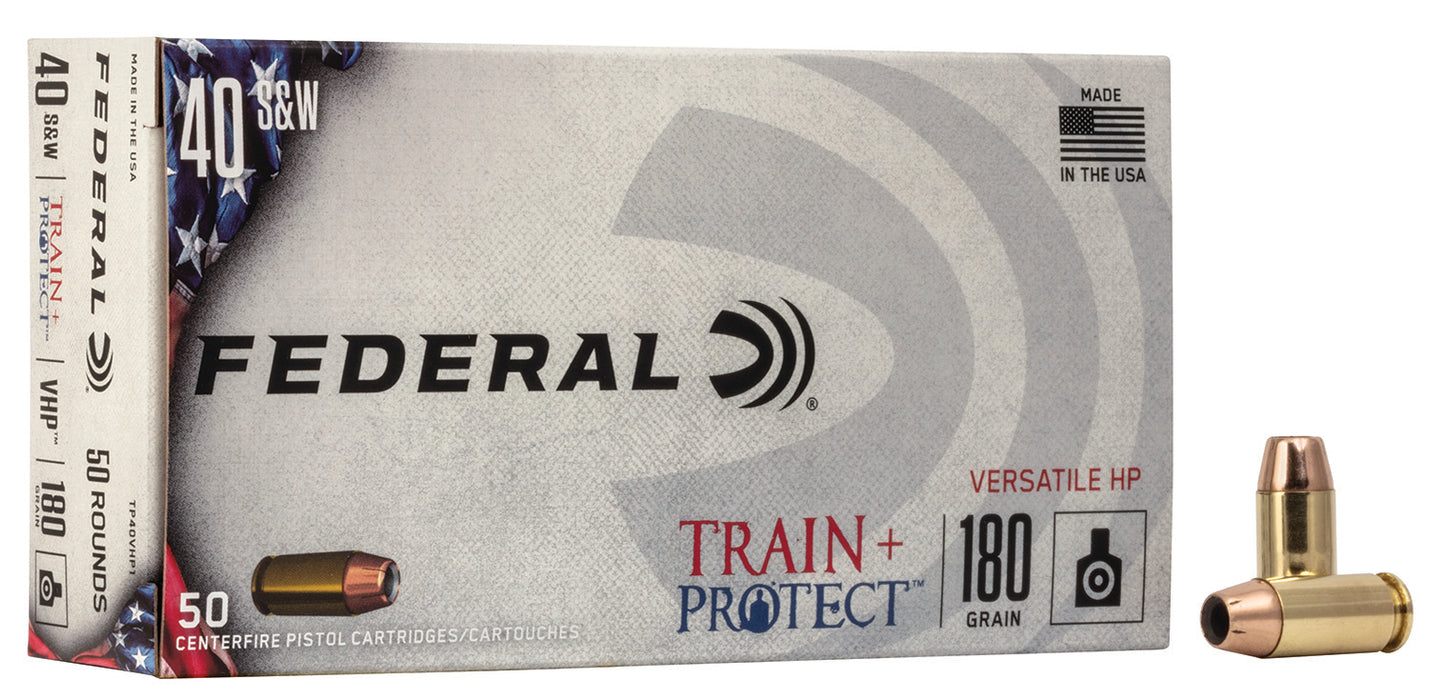 Federal TP40VHP1 Train + Protect  40 S&W 180 gr Versatile Hollow Point (VHP) 50 Per Box/10 Cs