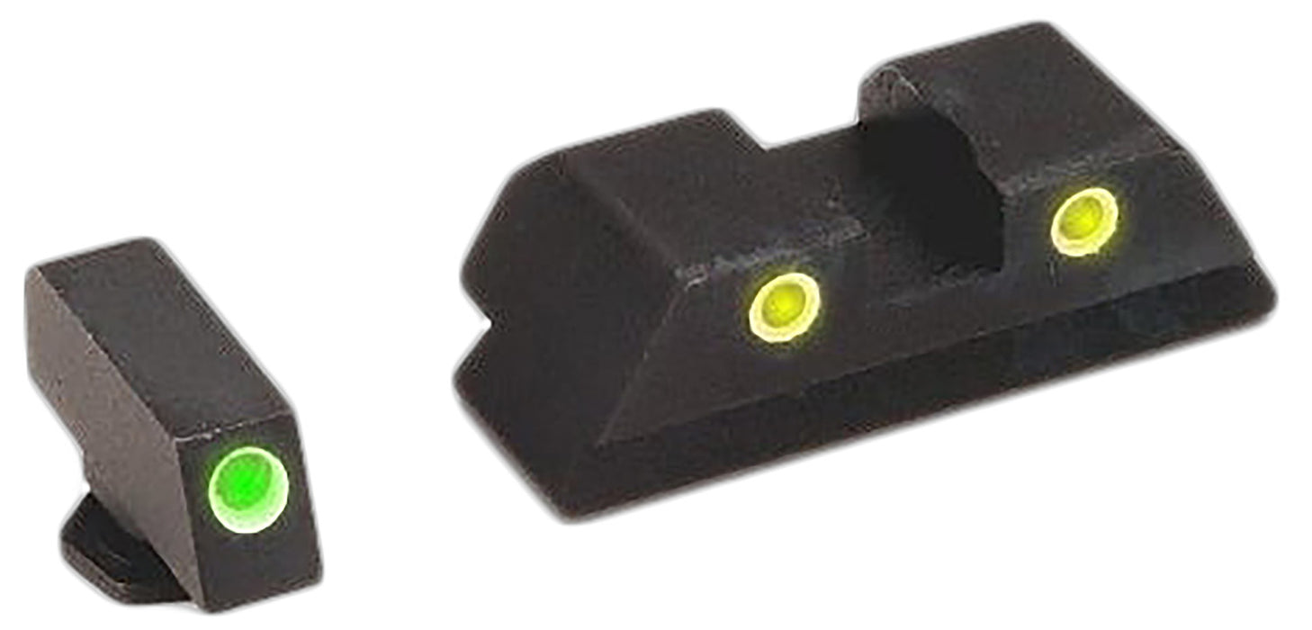 AmeriGlo GL121 Classic Tritium Sight for Glock  Black | Green Tritium with White Outline Front Sight  Yellow Tritium with White Outline Rear Sight Set