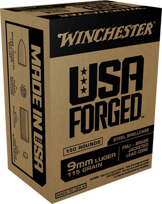 Winchester Ammo WIN9S USA Forged  9mm Luger 115 gr Full Metal Jacket (FMJ) Steel Case 150 Bx/5 Cs