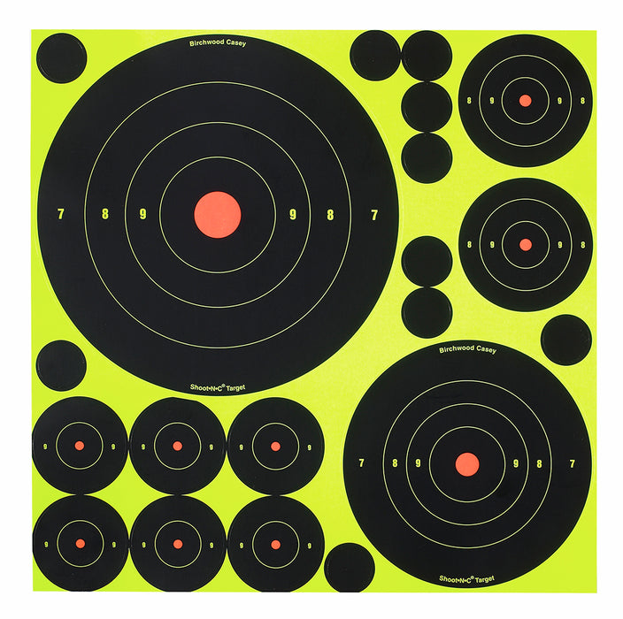 Birchwood Casey 34018 Shoot-N-C Reactive Target Variety Pack Self-Adhesive Paper Black/Yellow 200+ yds Bullseye 50 Targets