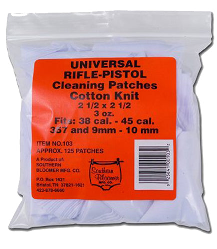 Southern Bloomer 103 Cleaning Patches  Cotton 2.50" x 2.50" 130 Per Bag Rifle/Handgun