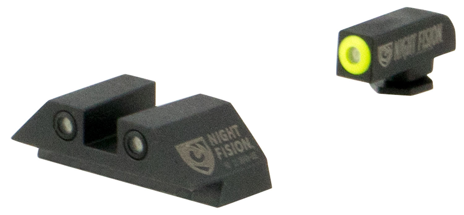 Night Fision GLK001003YGZ Tritium Sight Set  Fixed Yellow Ring Front/Black Ring Rear/Black Frame, Compatible w/Glock 17/19/34 Front Post/Rear Dovetail Mount