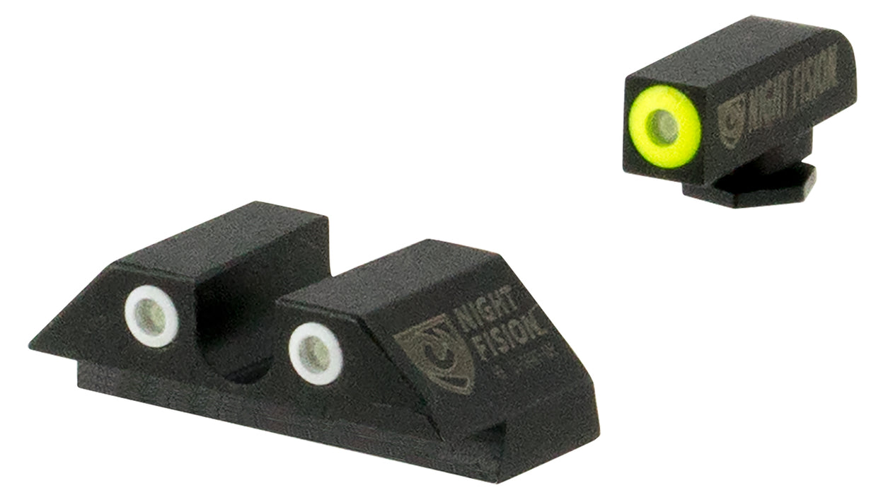 Night Fision GLK003007YGW Tritium Sight Set  U-Notch Rear, Yellow Ring Front/White Ring Rear/Black Frame Compatible w/Glock 42/43/43X Front Post/Rear Dovetail Mount