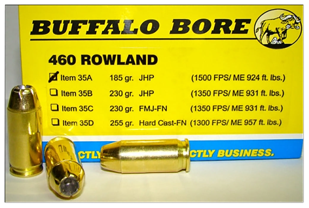 Buffalo Bore Ammunition 35A20 Personal Defense  460 Rowland 185 gr 1524 fps Jacketed Hollow Point (JHP) 20 Bx/12 Cs