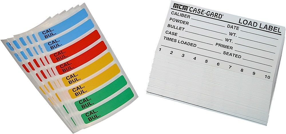 MTM Case-Gard LL1 Universal Reloading Labels  Multi-Caliber Adhesive Paper 50 Load Labels & 48 Small Color Coded Labels