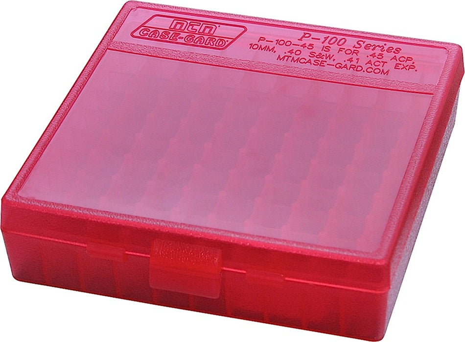 MTM Case-Gard P100929 Case-Gard P-100 Multi-Caliber Handgun Clear Red Polypropylene 100rd