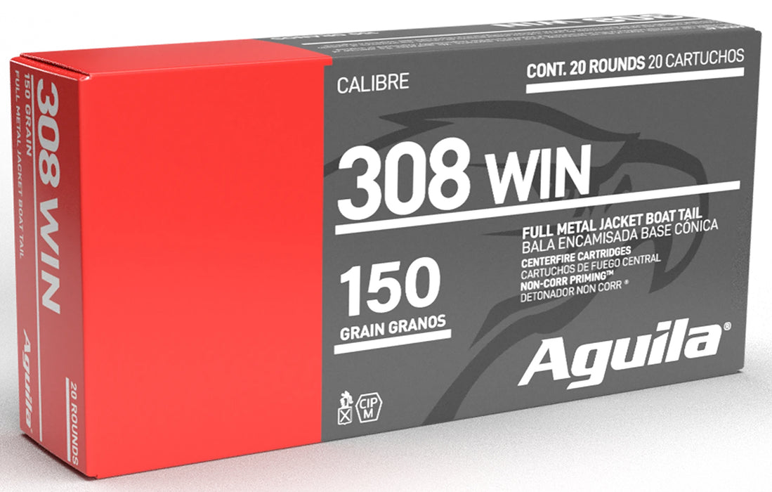 Aguila 1E308110 Target & Range  308 Win 150 gr Full Metal Jacket Boat-Tail (FMJBT) 20 Per Box/25 Cs