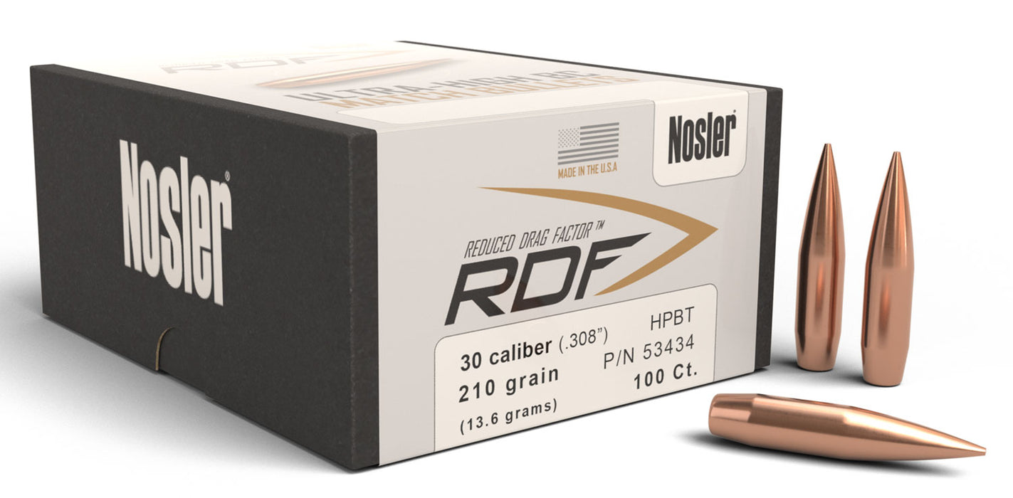 Nosler 53434 RDF Match 30 Cal .308 210 gr Hollow Point Boat Tail/ 100 Per Box