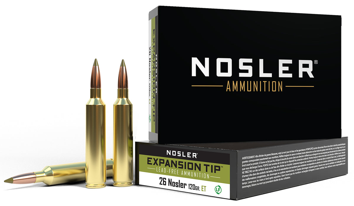 Nosler 40302 E-Tip  26 Nosler 120 gr 3450 fps E-Tip Lead-Free 20 Bx/10 Cs