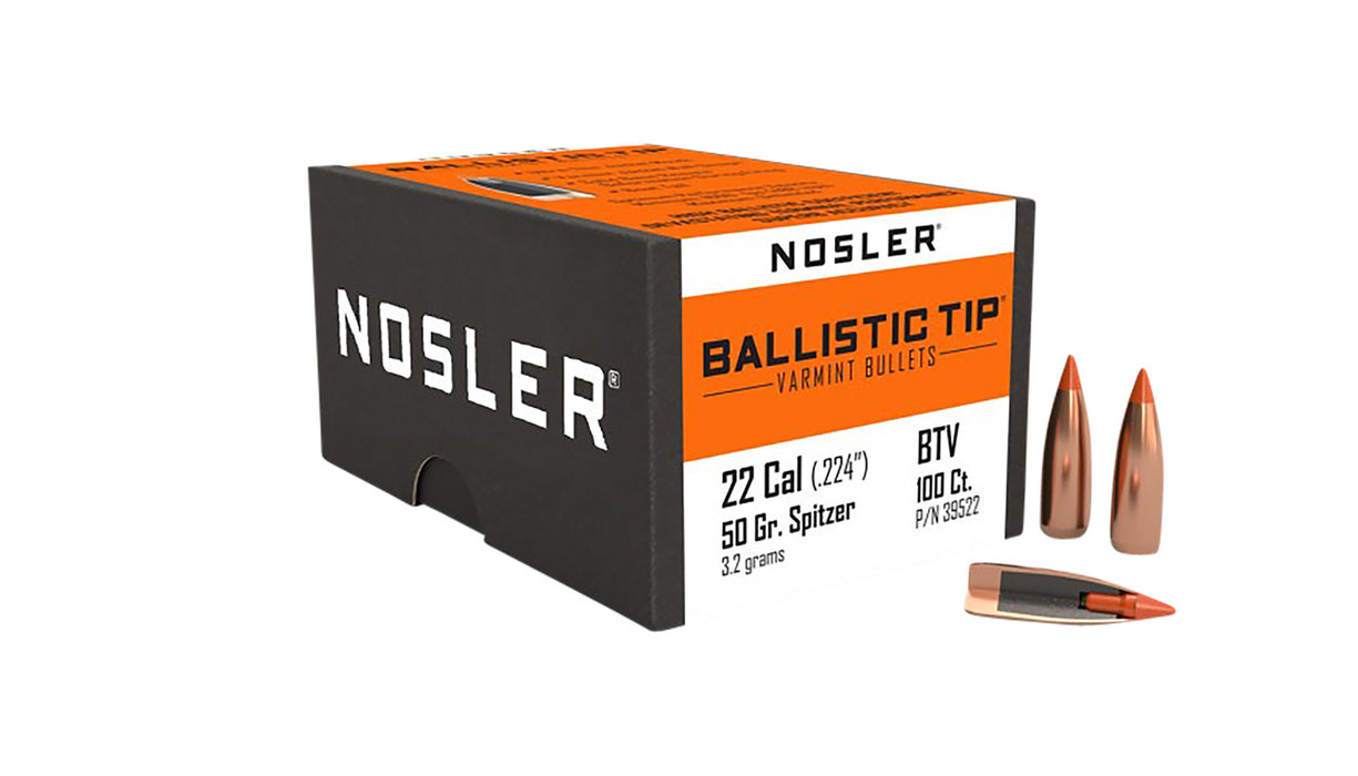 Nosler 39522 Ballistic Tip  22 Cal .224 50 gr Spitzer Point/ 100 Per Box