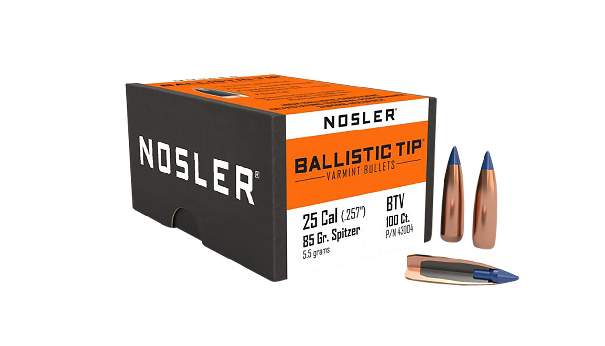 Nosler 43004 Ballistic Tip  25 Cal. .257 85 gr Spitzer Point/ 100 Per Box