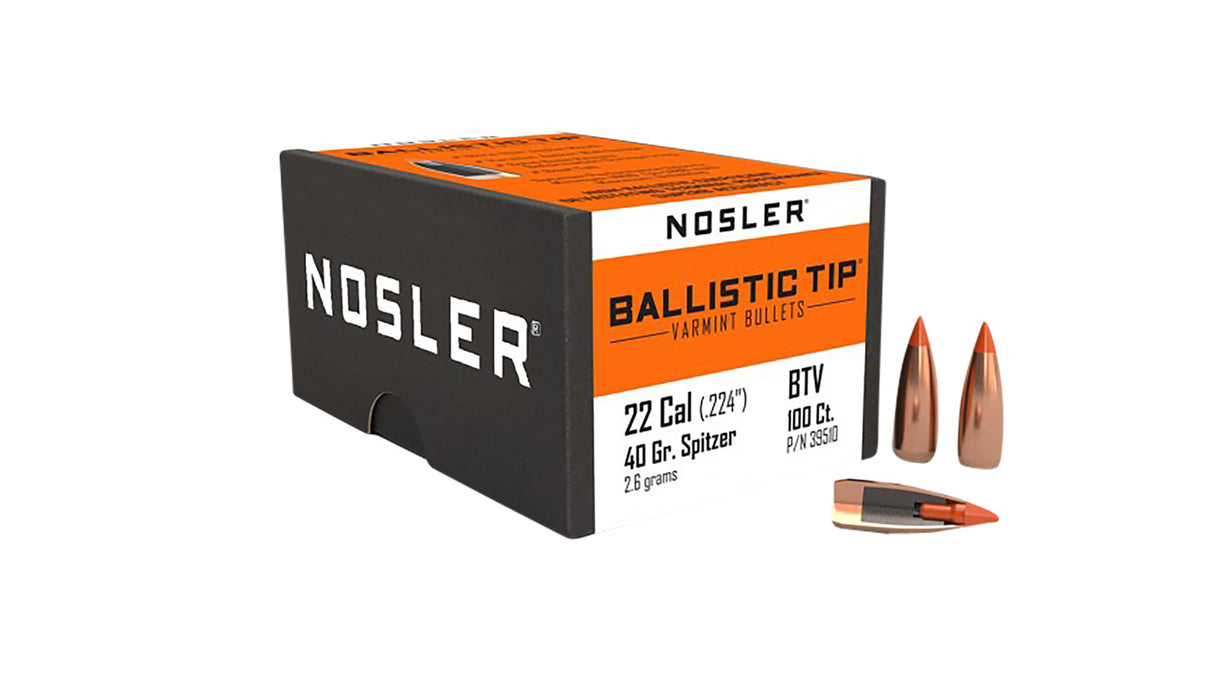 Nosler 39510 Ballistic Tip  .22 Cal .224 40 gr Spitzer Point/ 100 Per Box