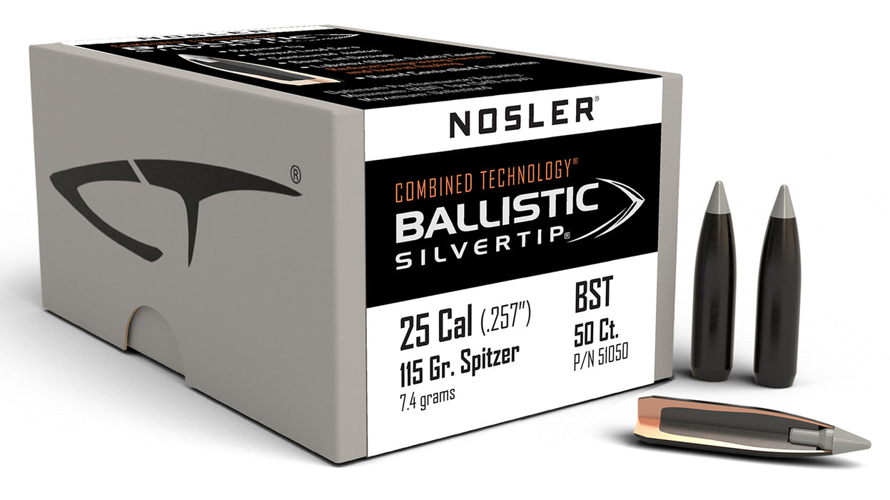 Nosler 51050 Ballistic Silvertip  25 Cal .257 115 gr Spitzer Point/ 50 Per Box