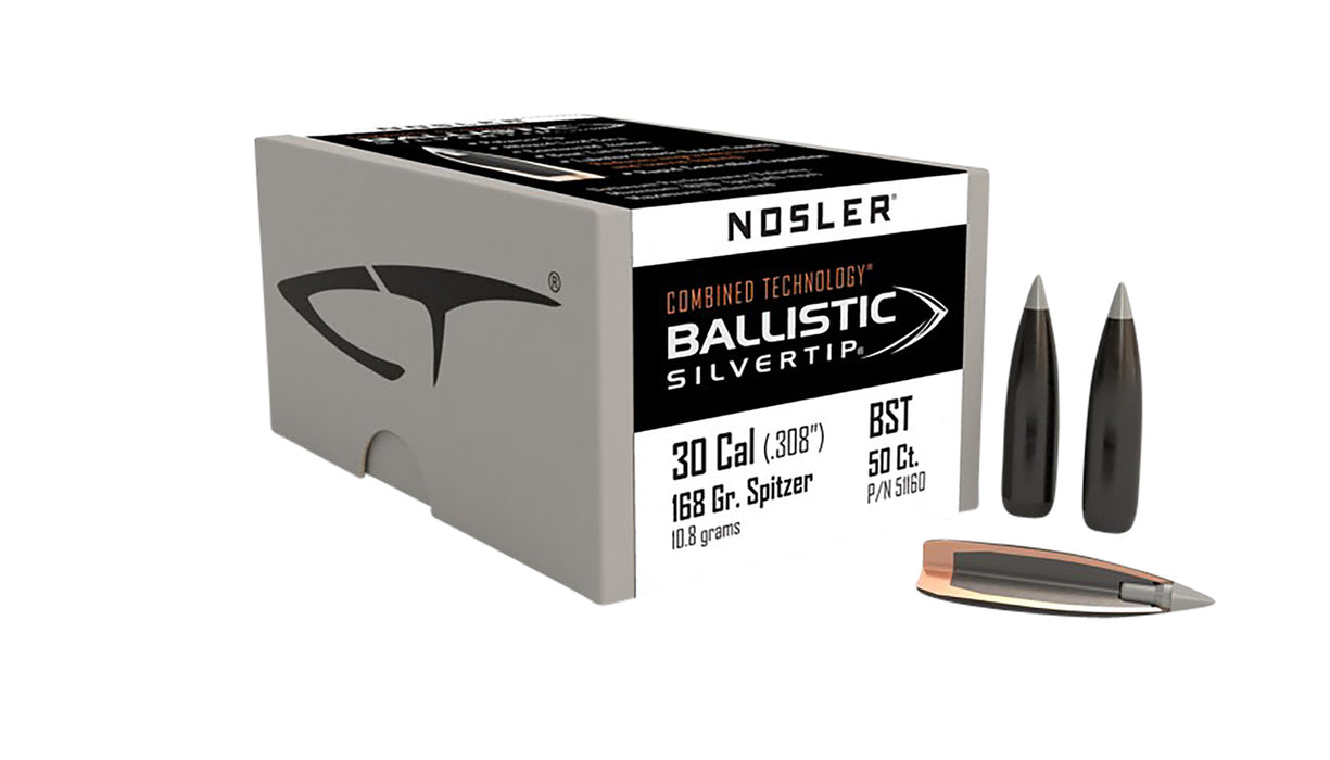 Nosler 51160 Ballistic Silvertip  30 Cal .308 168 gr Spitzer Point/ 50 Per Box