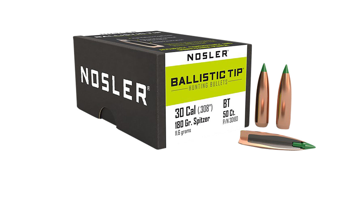 Nosler 30180 Ballistic Tip  30 Caliber .308 180 GR Spitzer/ 50 Per Box