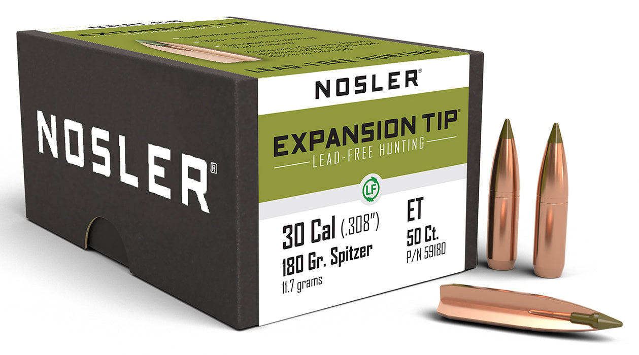 Nosler 59180 E-Tip  30 Cal .308 180 gr Spitzer/ 50 Per Box