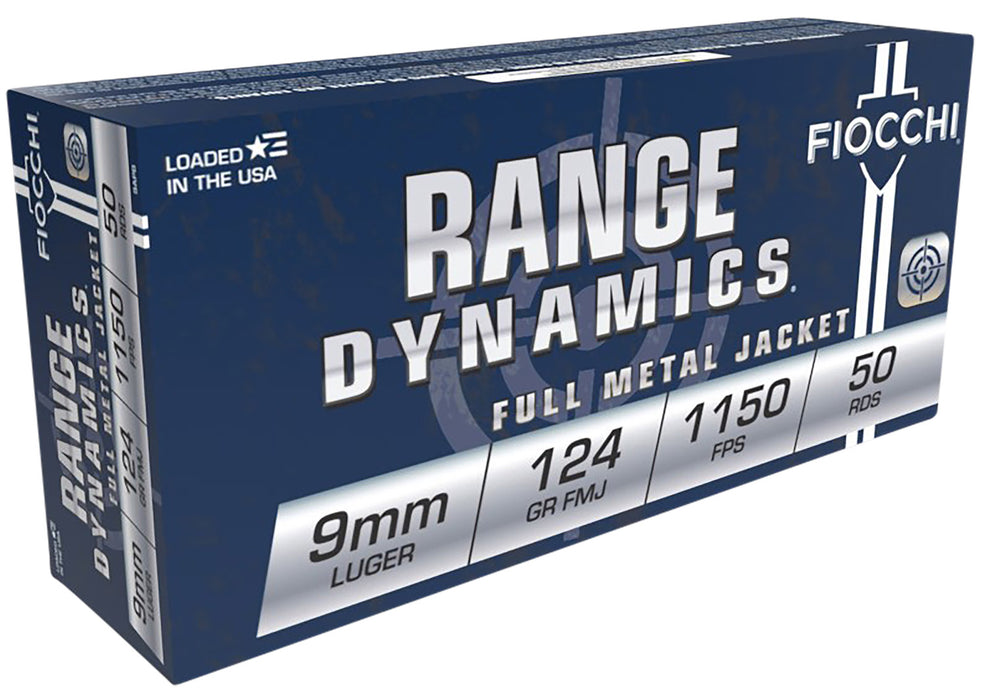 Fiocchi 9APB Range Dynamics  9mm Luger 124 gr 1150 fps Full Metal Jacket (FMJ) 50 Bx/20 Cs