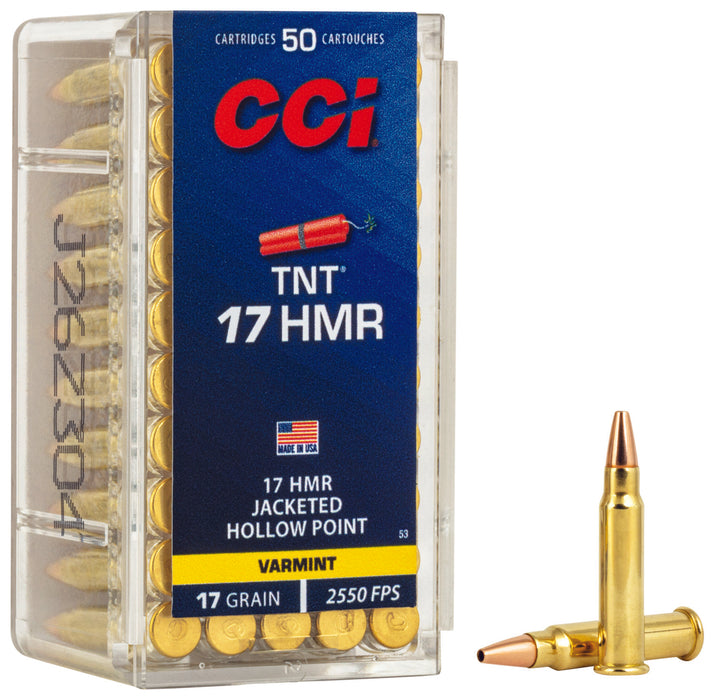 CCI 0053 Varmint TNT 17 HMR 17 gr 2550 fps Jacketed Hollow Point (JHP) 50 Bx/40 Cs