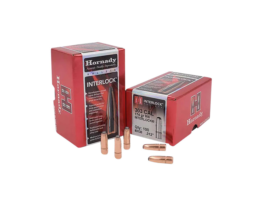 Hornady 3130 InterLock  303 Cal .312 174 gr Round Nose 100 Per Box/ 15 Case