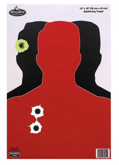 Birchwood Casey 35708 Dirty Bird  Silhouette Tagboard Hanging Pistol 12" x 18" Black/Red White Impact Splatter 8 Per Pkg