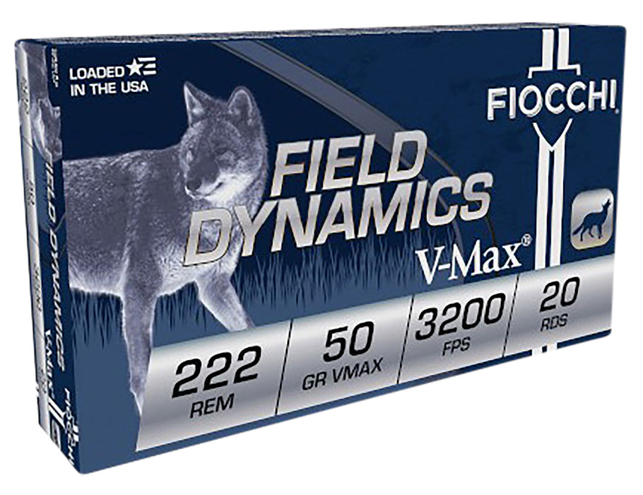 Fiocchi 222HVA Field Dynamics  222 Rem 50 gr 3300 fps Hornady V-Max (VMX) 20 Bx/10 Cs