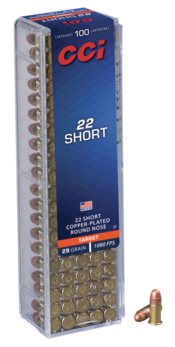 CCI 0027 Target  22 Short 29 gr 1080 fps Copper-Plated Round Nose 100 Bx/50 Cs