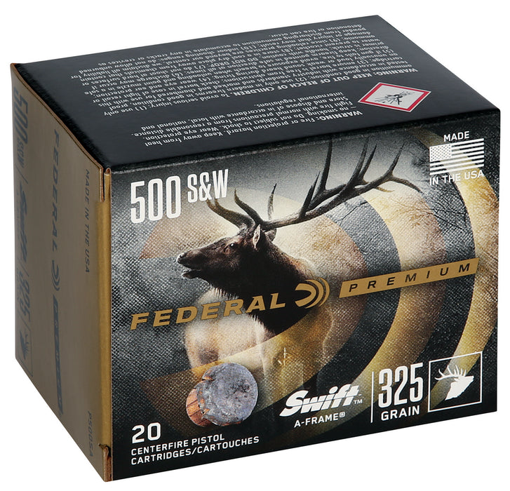 Federal P500SA Premium Hunting 500 S&W Mag 325 gr Swift A-Frame (SWFR) 20 Per Box/10 Cs