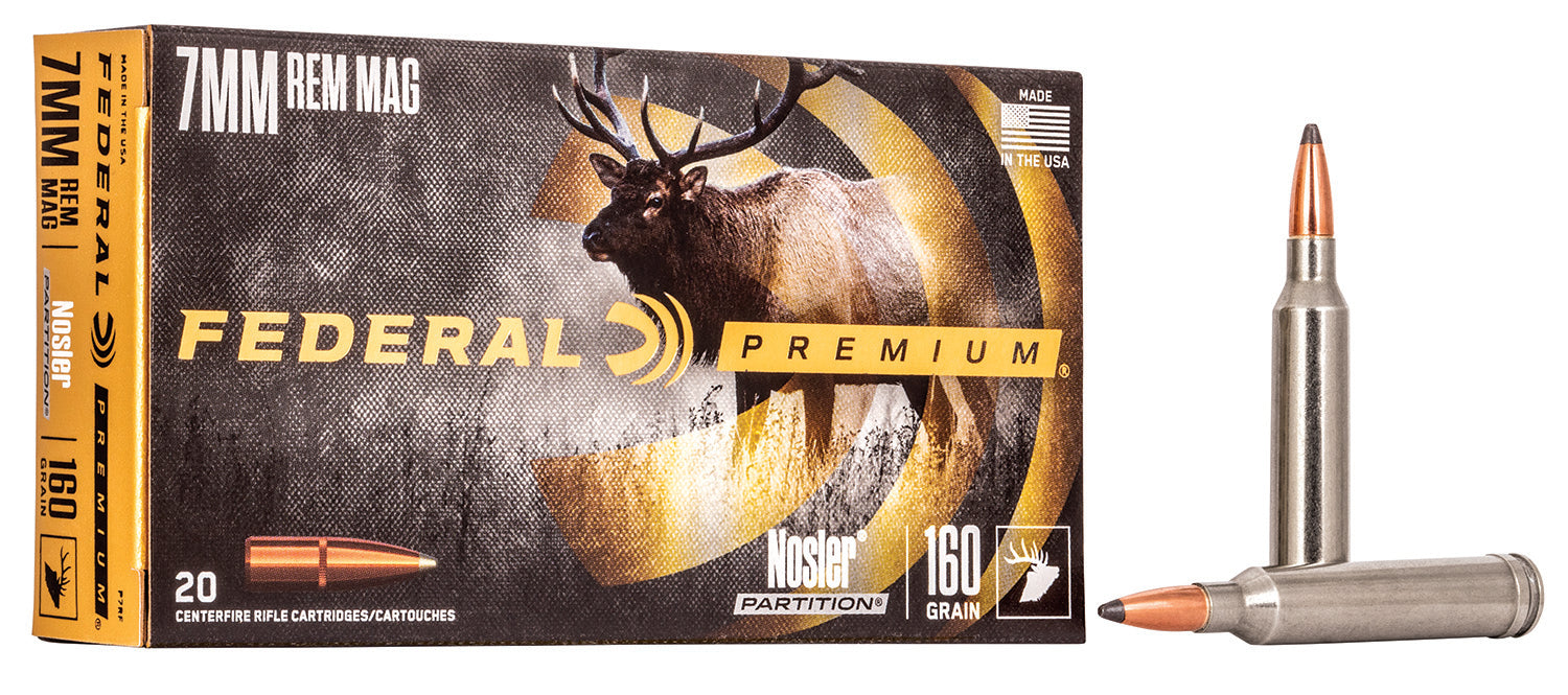 Federal P7RF Premium  7mm Rem Mag 160 gr 2950 fps Nosler Partition (NP) 20 Bx/10 Cs