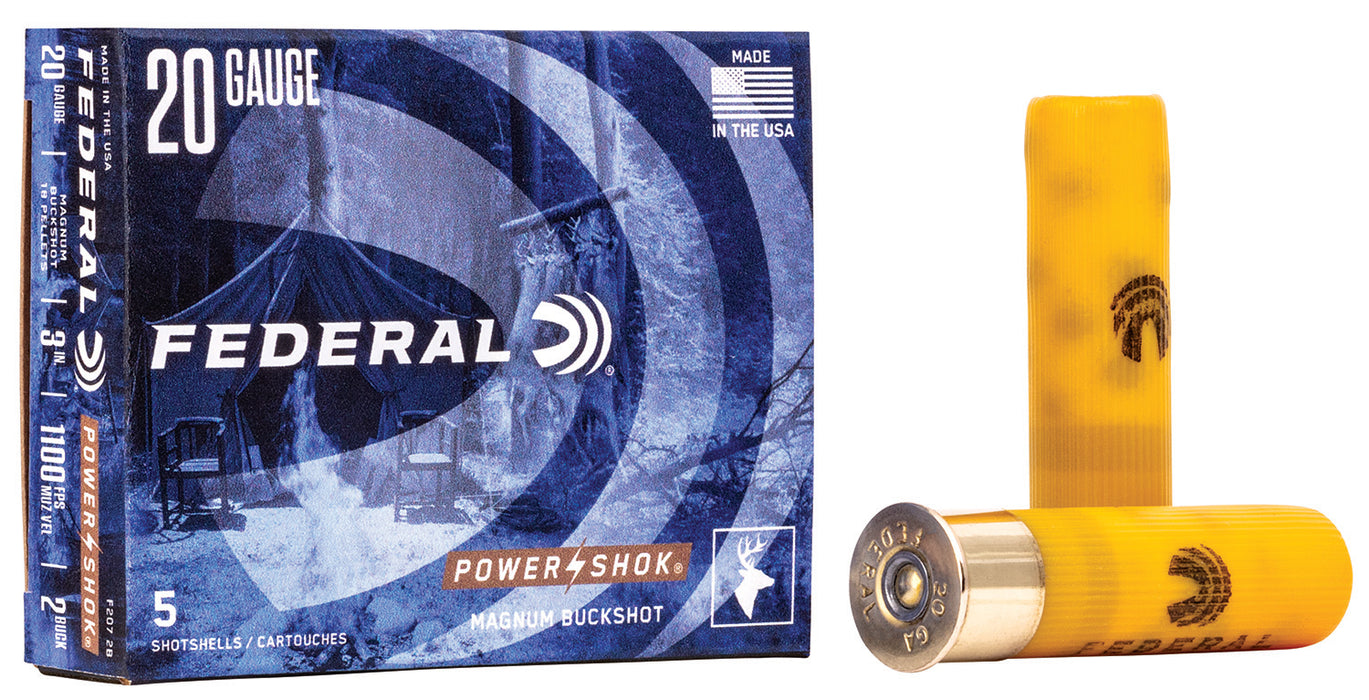 Federal F2072B Power-Shok Magnum 20 Gauge 3" 1 1/4 oz 1100 fps 2 Buck Shot 5 Bx/50 Cs
