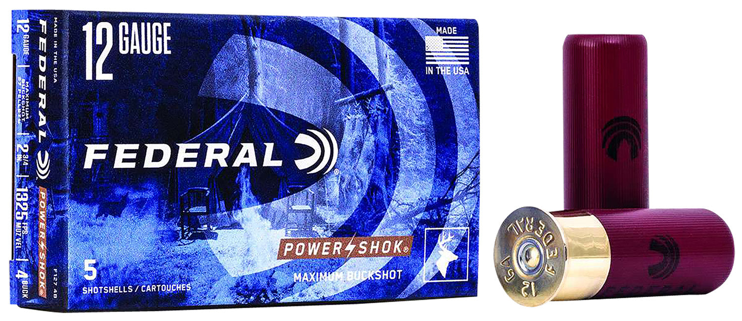 Federal F1274B Power-Shok Magnum 12 Gauge 2.75" 1 1/4 oz 1325 fps 4 Buck Shot 5 Bx/50 Cs