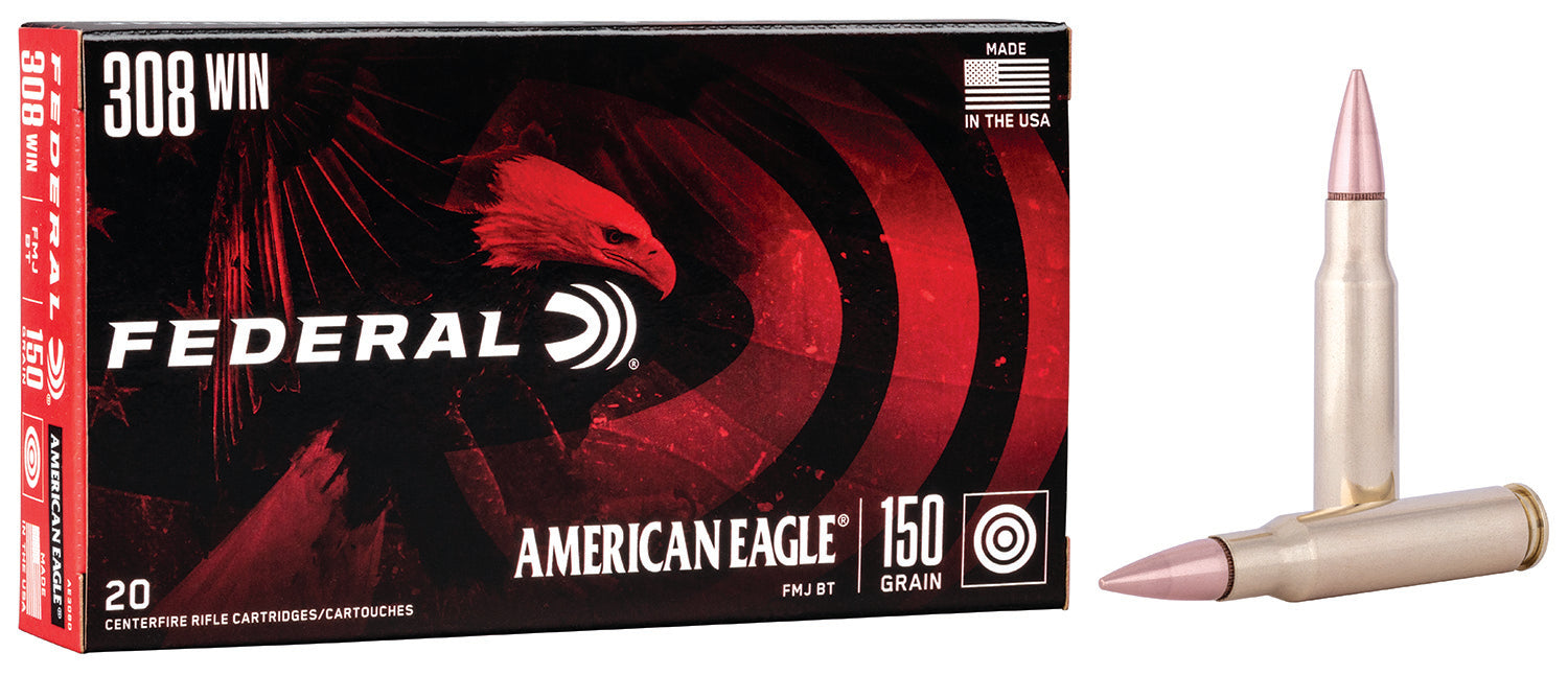 Federal AE308D American Eagle  308 Win 150 gr 2820 fps Full Metal Jacket Boat-Tail (FMJBT) 20 Bx/25 Cs