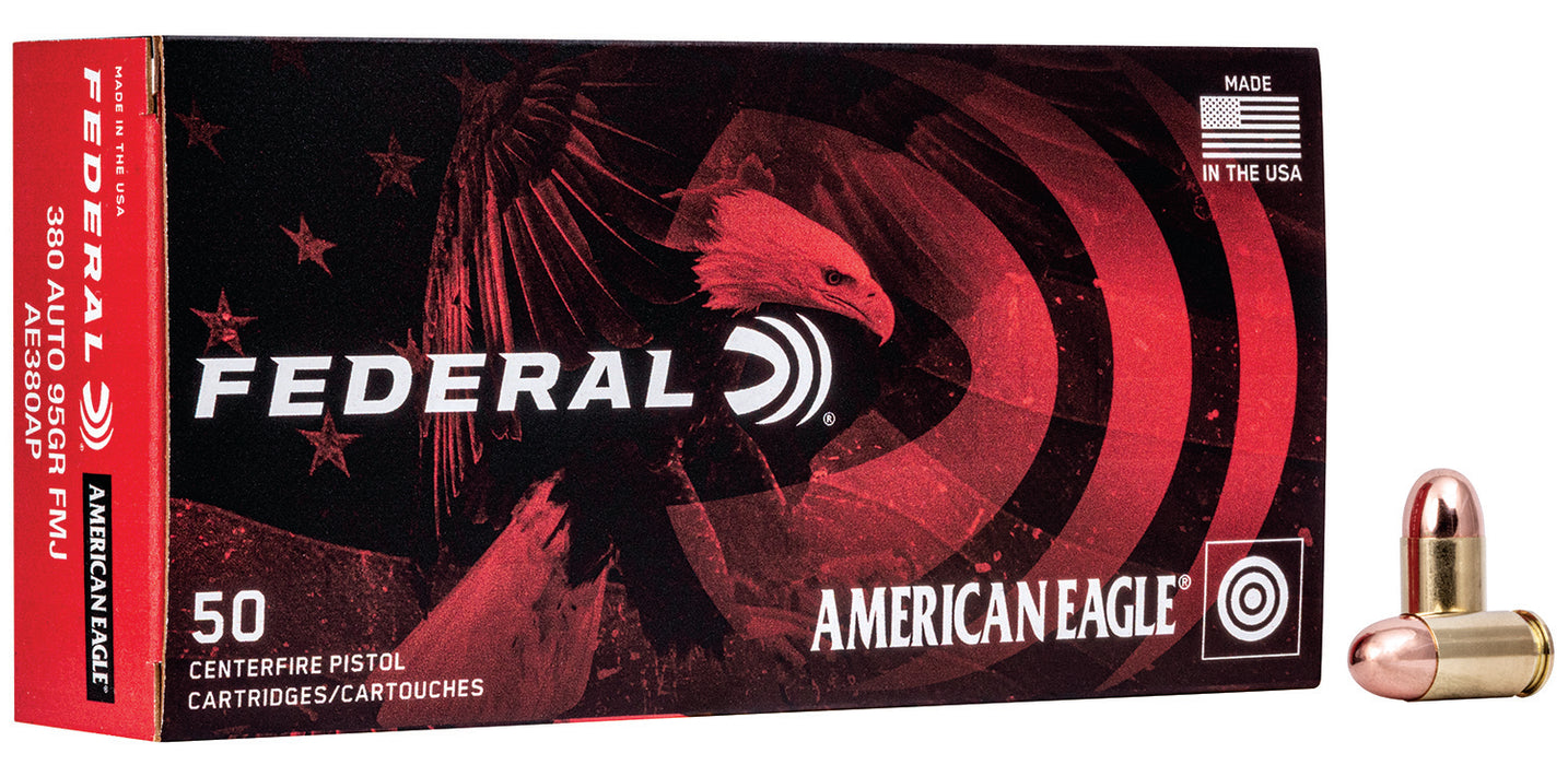 Federal AE380AP American Eagle  380 ACP 95 gr Full Metal Jacket (FMJ) 50 Per Box/20 Cs