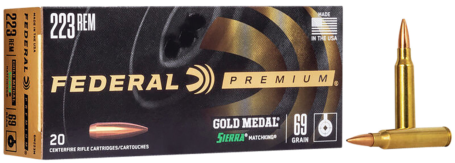 Federal GM223M3 Premium Gold Medal 223 Rem 77 gr 2720 fps Sierra MatchKing BTHP 20 Bx/10 Cs