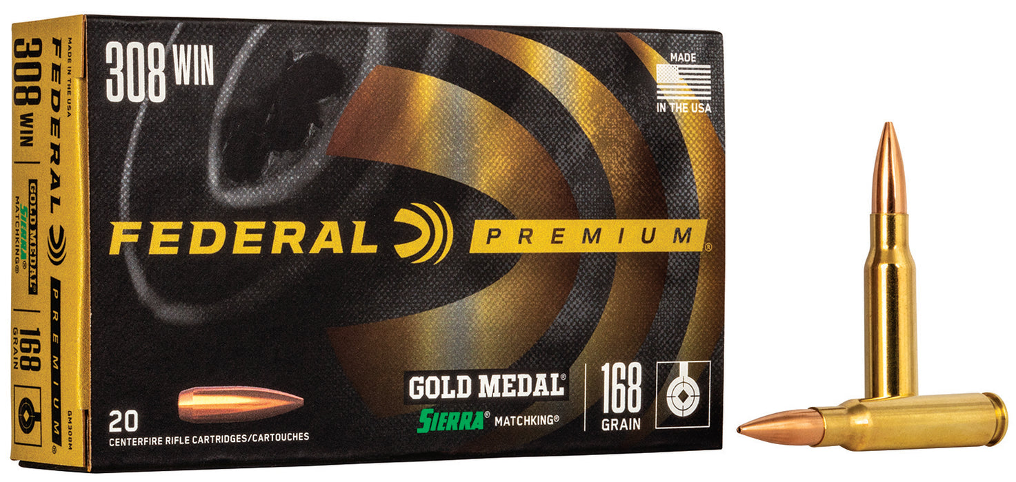 Federal GM308M Premium Gold Medal 308 Win 168 gr 2650 fps Sierra MatchKing BTHP 20 Bx/10 Cs